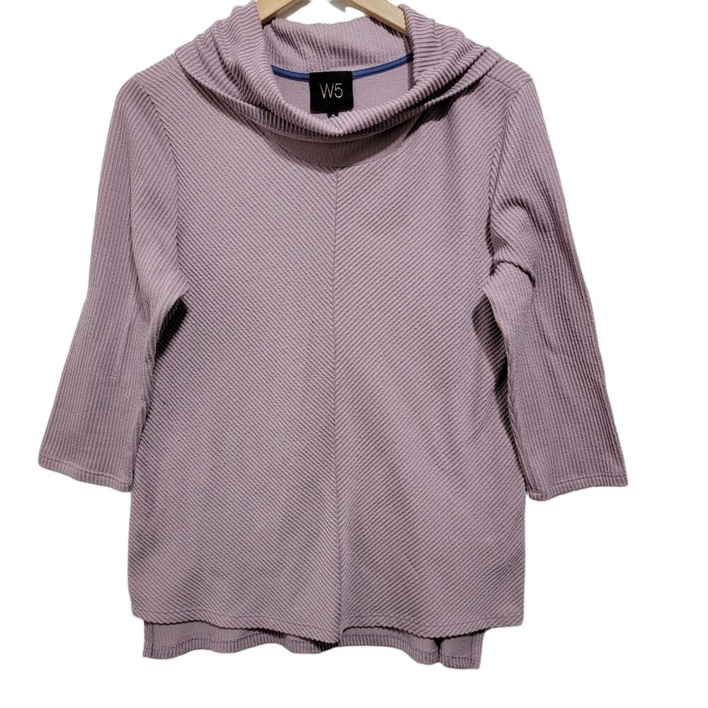 W5 Womens Cowel Neck Pink Ribbed Knit Oversized Top Size Medium